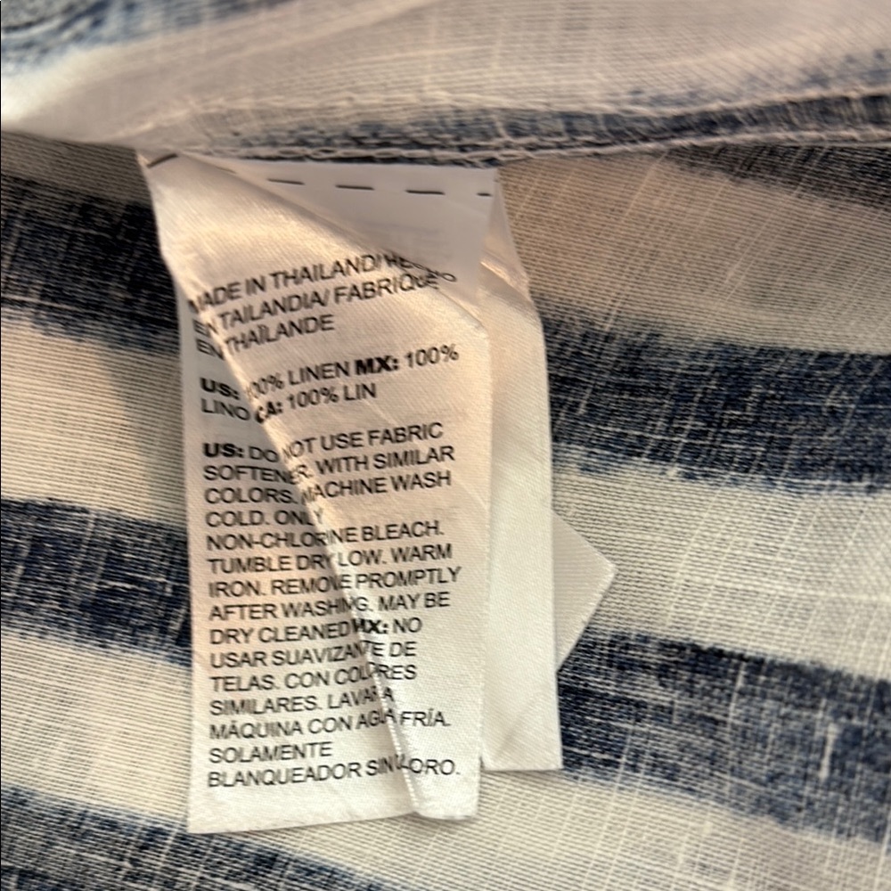CHICOS LINEN Striped Blue and White button down top - Picture 7 of 7